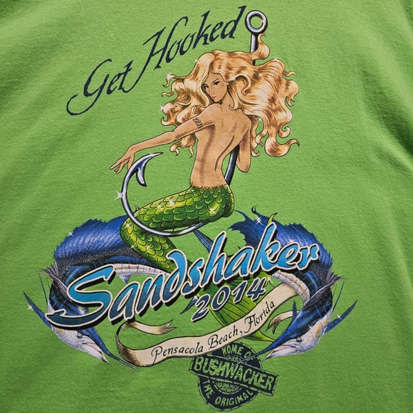 Gildan Ultra Cotton Sandshaker 2014 Mermaid Fishing Graphic T Shirt Mens 3XL - Picture 4 of 9